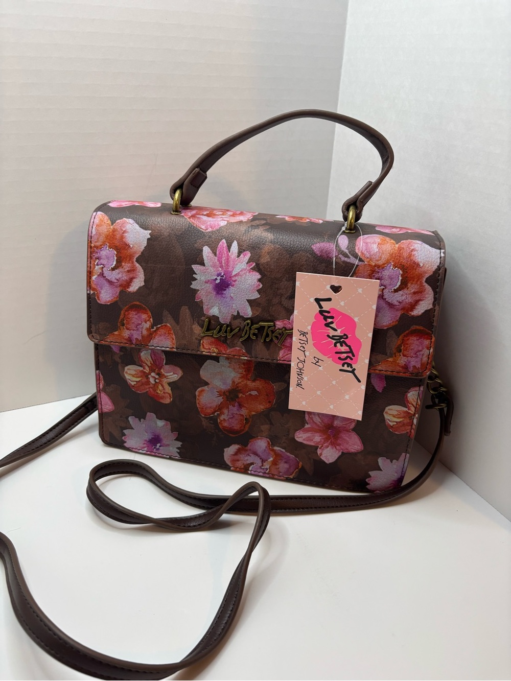 Luv Betsey Johnson LBFLORA Brown/pink floral crossbody purse